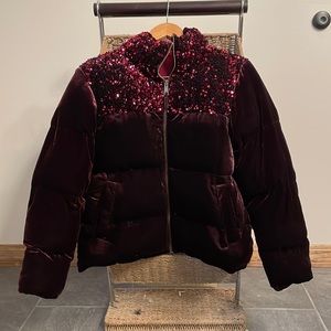 NEW! NEVER WORN. Anthro Maeve velvet Puffer jacket.